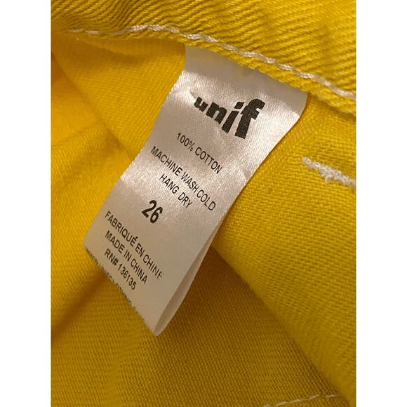 Unif High Rise Flare Leg Cuffed Yellow Pants Women’s Size 26 - Picture 5 of 12